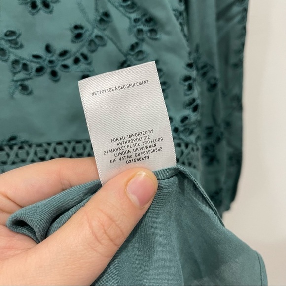 Anthropologie Daniel Rainn Cheyenne Eyelet Blouse in Teal Blue Small - Picture 7 of 10